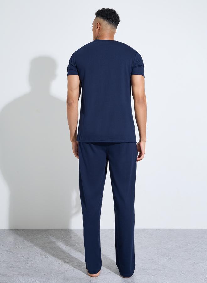 Styli Men Navy Blue Graphic Print Relaxed Fit Pyjama Set - Image 3