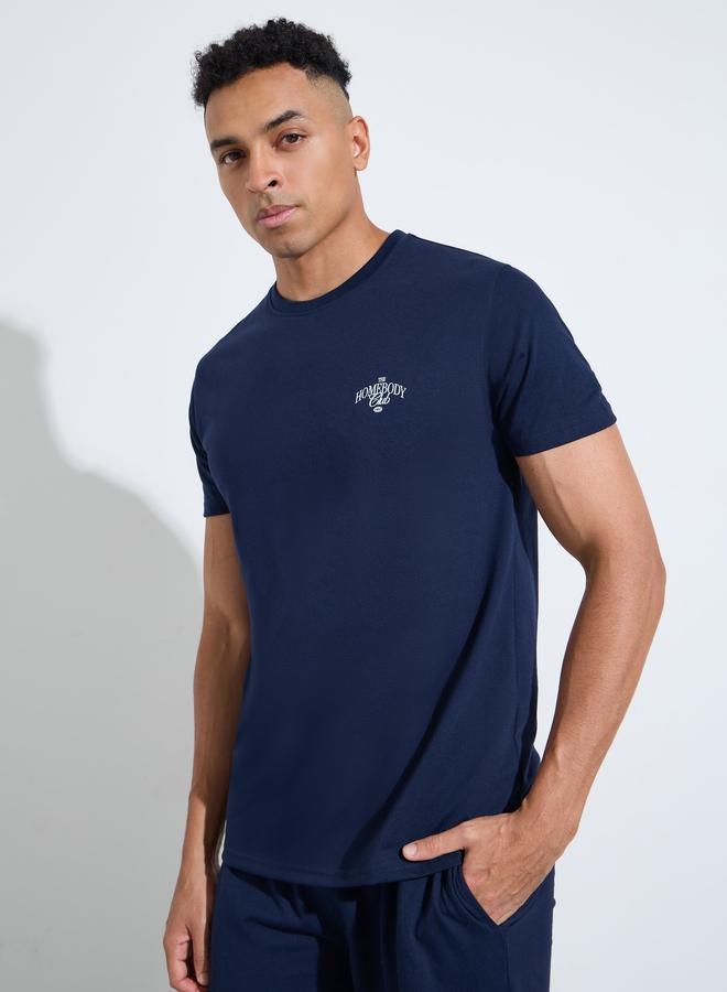 Styli Men Navy Blue Graphic Print Relaxed Fit Pyjama Set - Image 2