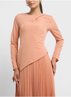 Khizana Pleated Dress With Asymmertic Waistline  - Image 3