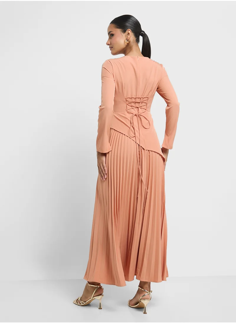 Khizana Pleated Dress With Asymmertic Waistline