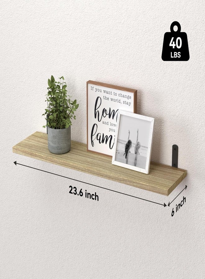 WOPITUES Wood Floating Shelves Set of 6, 24 inch Shelves for Wall Decor, Farmhouse Shelf for Bedroom, Bathroom Storage Shelves, Book Shelves for Living Room - Rustic Brown - Image 3