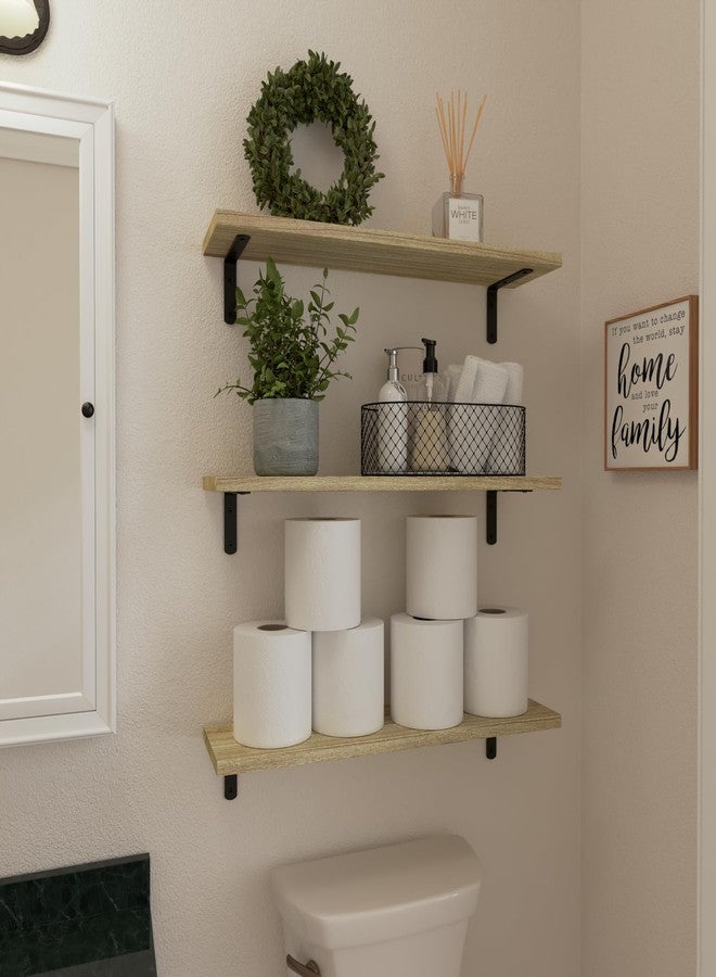 WOPITUES Wood Floating Shelves Set of 6, 24 inch Shelves for Wall Decor, Farmhouse Shelf for Bedroom, Bathroom Storage Shelves, Book Shelves for Living Room - Rustic Brown - Image 4