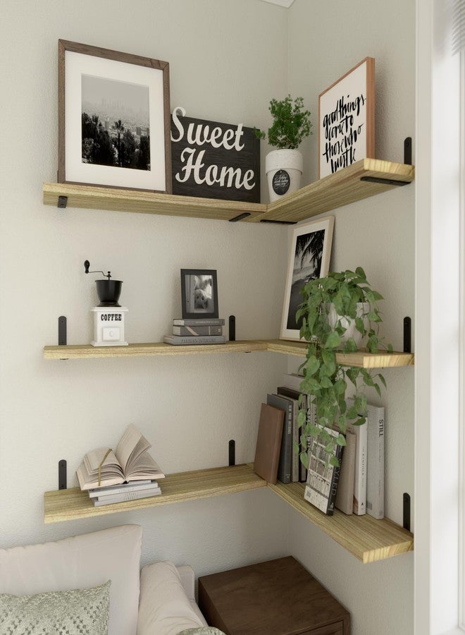 WOPITUES Wood Floating Shelves Set of 6, 24 inch Shelves for Wall Decor, Farmhouse Shelf for Bedroom, Bathroom Storage Shelves, Book Shelves for Living Room - Rustic Brown - Image 5