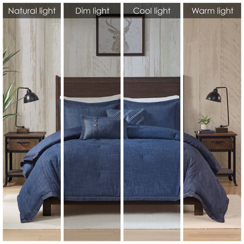 Woolrich John Rich & Bros. Woolrich Rustic Lodge Cabin Comforter Set - All Season Down Alternative Warm Bedding Layer and Matching Shams, Oversized Queen, Perry, Denim Blue - Image 2