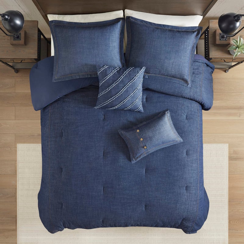 Woolrich John Rich & Bros. Woolrich Rustic Lodge Cabin Comforter Set - All Season Down Alternative Warm Bedding Layer and Matching Shams, Oversized Queen, Perry, Denim Blue - Image 3
