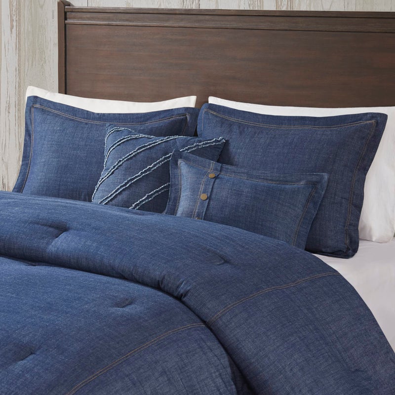 Woolrich John Rich & Bros. Woolrich Rustic Lodge Cabin Comforter Set - All Season Down Alternative Warm Bedding Layer and Matching Shams, Oversized Queen, Perry, Denim Blue - Image 4