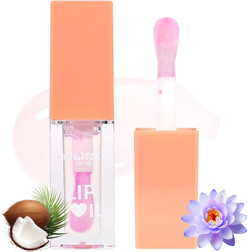 Bowitzki Lip Oil Lip Glow Gloss Hydrating Transparent Tinted Nourishing Long Lasting Lip Balm Care Moisturizing Repairing Lightening Lip Lines Blue lotus Tocopherol Squalane Coconut