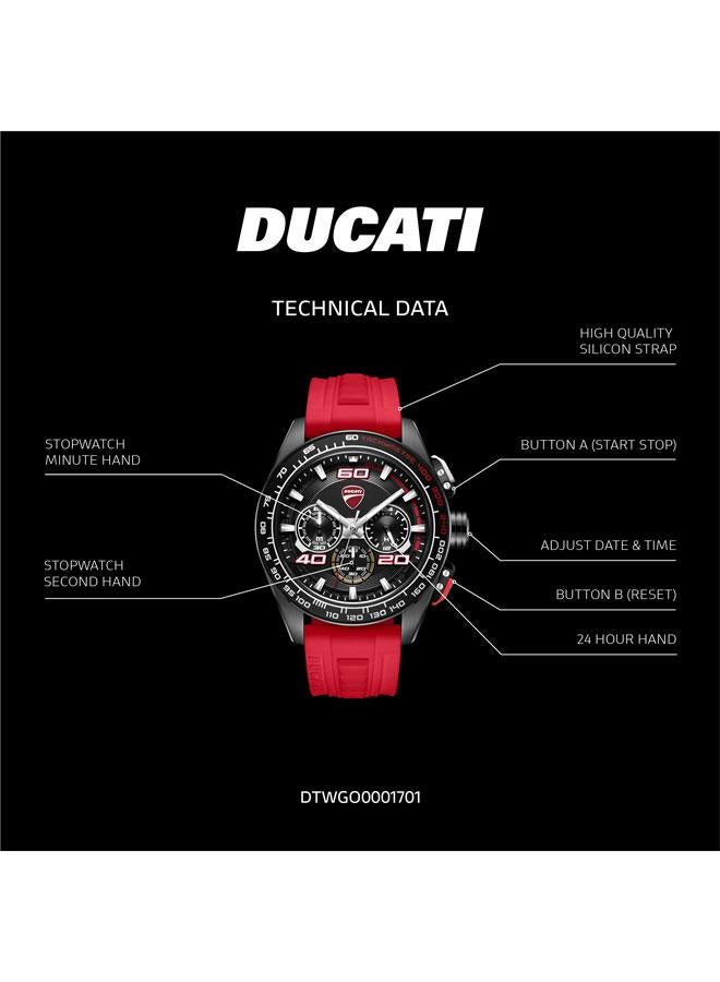 Ducati DT011 Black Dial Red Silicone Strap Chronograph Watch for Men - 44mm - Image 5