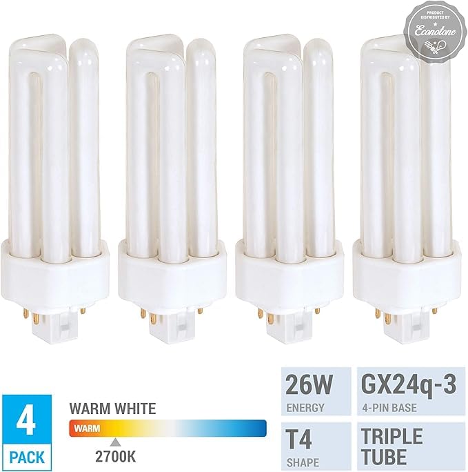 KOR (4 Pack) K20788 - PL26W/3U/4P/841 - Compact Fluorescent Plug-in - T4 - Triple Tube - 26 Watt - 4-Pin (GX24q-3) - 4,100 Kelvin (Cool White) - Image 3
