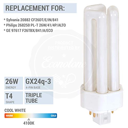 KOR (4 Pack) K20788 - PL26W/3U/4P/841 - Compact Fluorescent Plug-in - T4 - Triple Tube - 26 Watt - 4-Pin (GX24q-3) - 4,100 Kelvin (Cool White) - Image 4