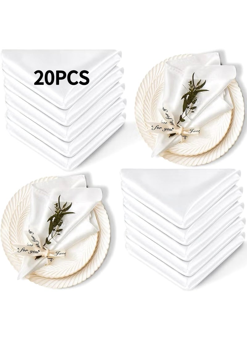 20pcs Satin Napkins - Square Table Napkins - 17*17" Soft napkins Elegant silk napkins, placemats, soft and smooth fabric Washable napkins Suitable for parties, weddings, dinners, high-end hotels (white） - Image 1