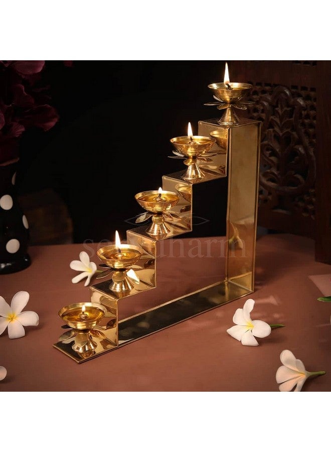 ServDharm 5 Steps Decorative Brass Diya for Puja & Gifting - Image 1