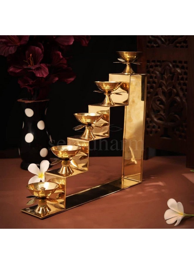 ServDharm 5 Steps Decorative Brass Diya for Puja & Gifting - Image 2