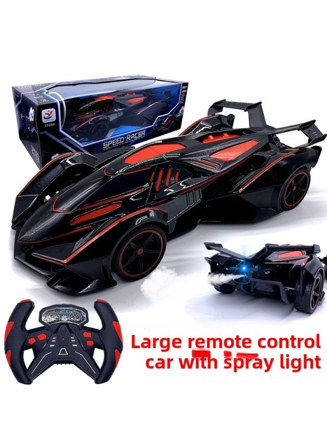 Loquat Large Toy Remote Control Car Spray Light Boy Rechargeable Car Toy Kids Racing Car Drift Sports Car Hot Sale-Color:V12/black And Red With Spray And Light-Scale:2 Sets Of Batteries - Image 3