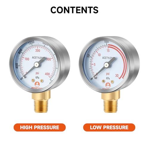 Roastove Low and High Pressure Gauges for Acetylene Regulator 0-30 psi & 0-400psi - 2 inches - 1/4" NPT Thread - Image 5