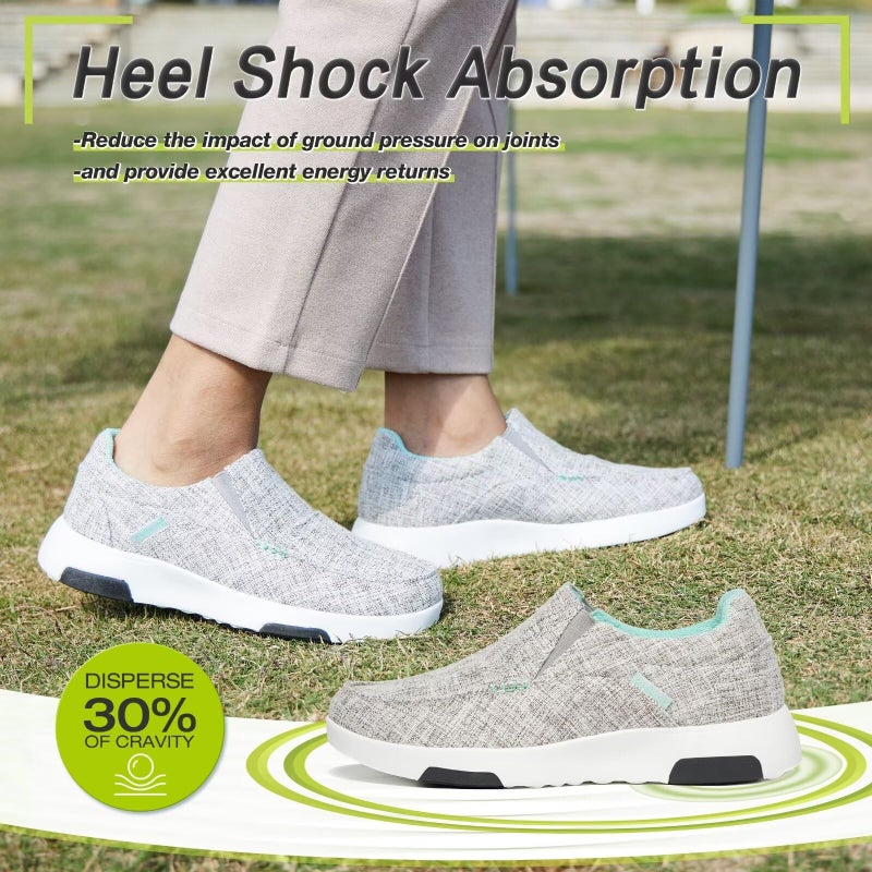 OrthoComfoot Women's Orthopedic Slip-On Loafers Walking Shoes: Comfort Elastic/Bungee Lace Diabetic Shoes for High Arch, Heel and Foot Pain Relief Loafers for Hanging Out Light Grey Green Size 8 - Image 2