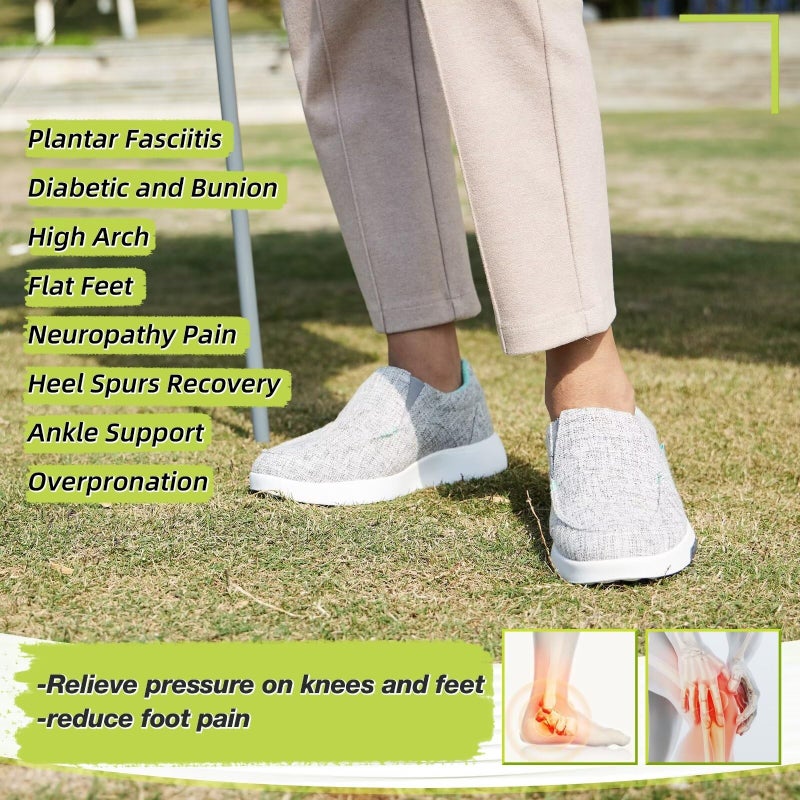 OrthoComfoot Women's Orthopedic Slip-On Loafers Walking Shoes: Comfort Elastic/Bungee Lace Diabetic Shoes for High Arch, Heel and Foot Pain Relief Loafers for Hanging Out Light Grey Green Size 8 - Image 4