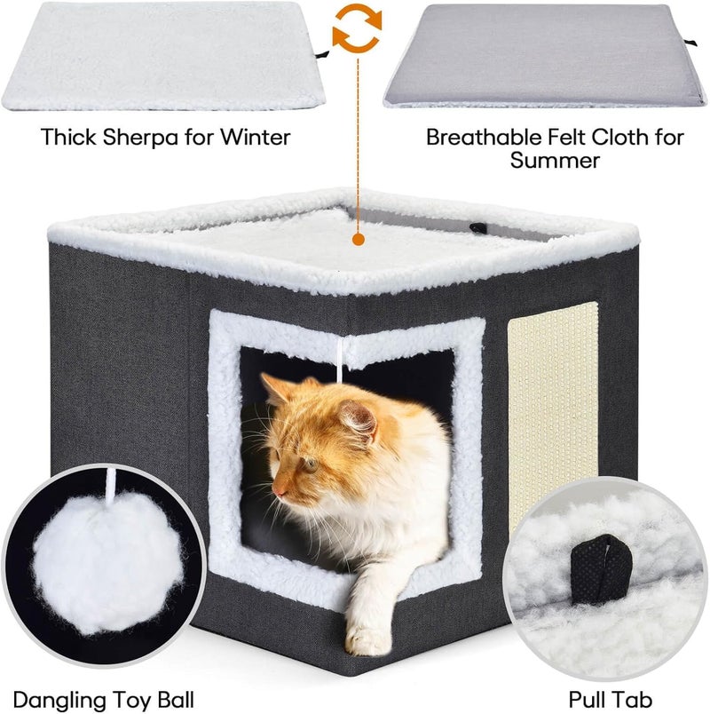 Glaceon Fluffy cat Bed, Round, Soft Plush, cave with Hood, cat Bed, for The Winter, Warm, Sleeping Pillow, Non-Slip, Machine Washable, for Cats and Puppies|| Large Size|| (GL-03) - Image 4