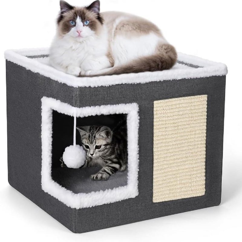 Glaceon Fluffy cat Bed, Round, Soft Plush, cave with Hood, cat Bed, for The Winter, Warm, Sleeping Pillow, Non-Slip, Machine Washable, for Cats and Puppies|| Large Size|| (GL-03) - Image 1