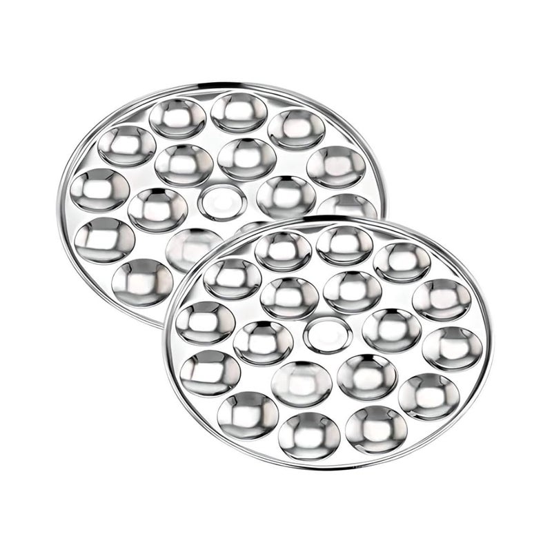 AadiVeer AadiVeer Stainless Steel Mini Idli Plates | Idli Maker, Set Of 2 Plates 36 Idlies, Dia 19.5 cm  - Image 1