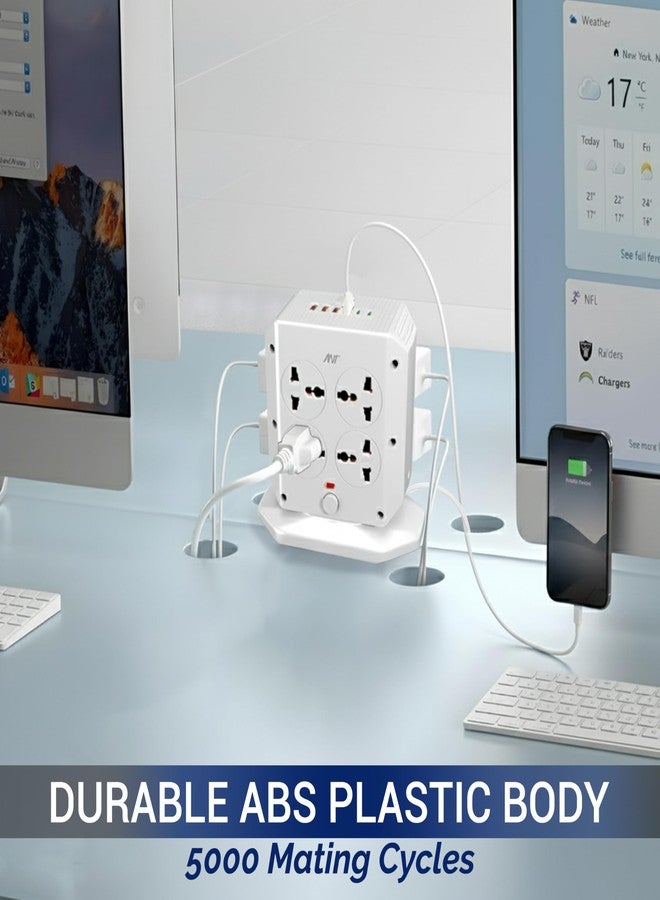 Ant ELECTRAPOLE Tower Power Strip Extension Board 8 Universal Sockets 4USB & 2 Type-C Ports 2500W 10A Surge Protector Multi Plug Charging Station Vertical Power Strip for Home Office Desk Gaming Setup - Image 2