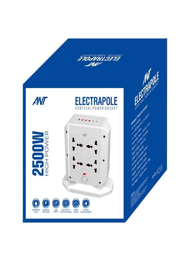Ant ELECTRAPOLE Tower Power Strip Extension Board 8 Universal Sockets 4USB & 2 Type-C Ports 2500W 10A Surge Protector Multi Plug Charging Station Vertical Power Strip for Home Office Desk Gaming Setup - Image 5