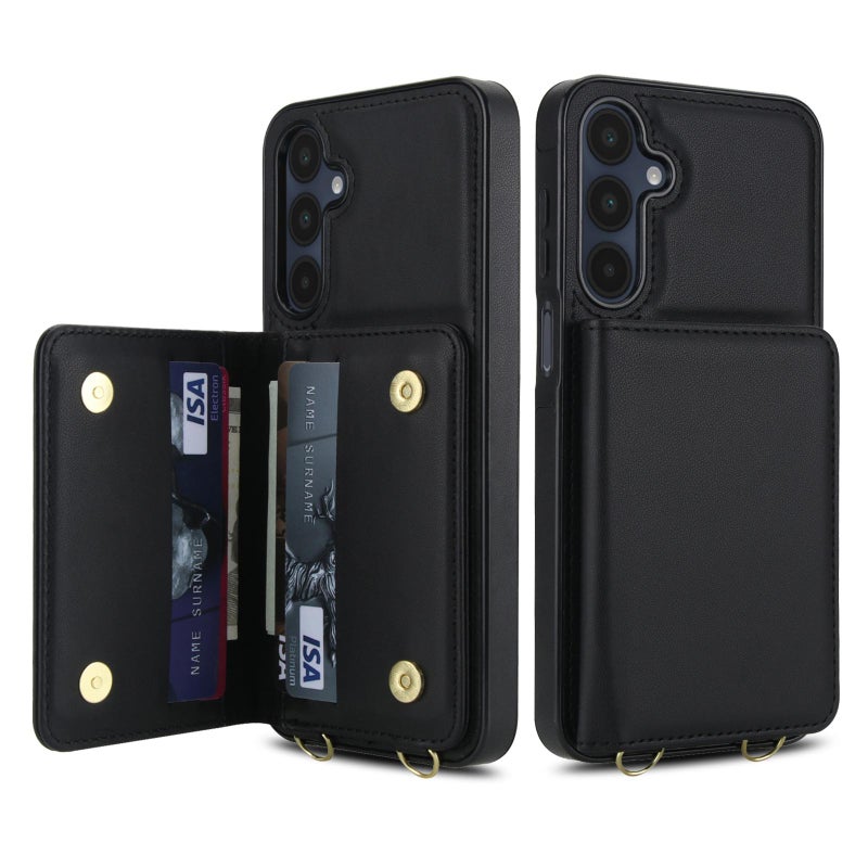 erorex For Samsung Galaxy A16 5G Crossbody Dual-buckle Wallet RFID Back Leather Phone Case(Black) - Image 2