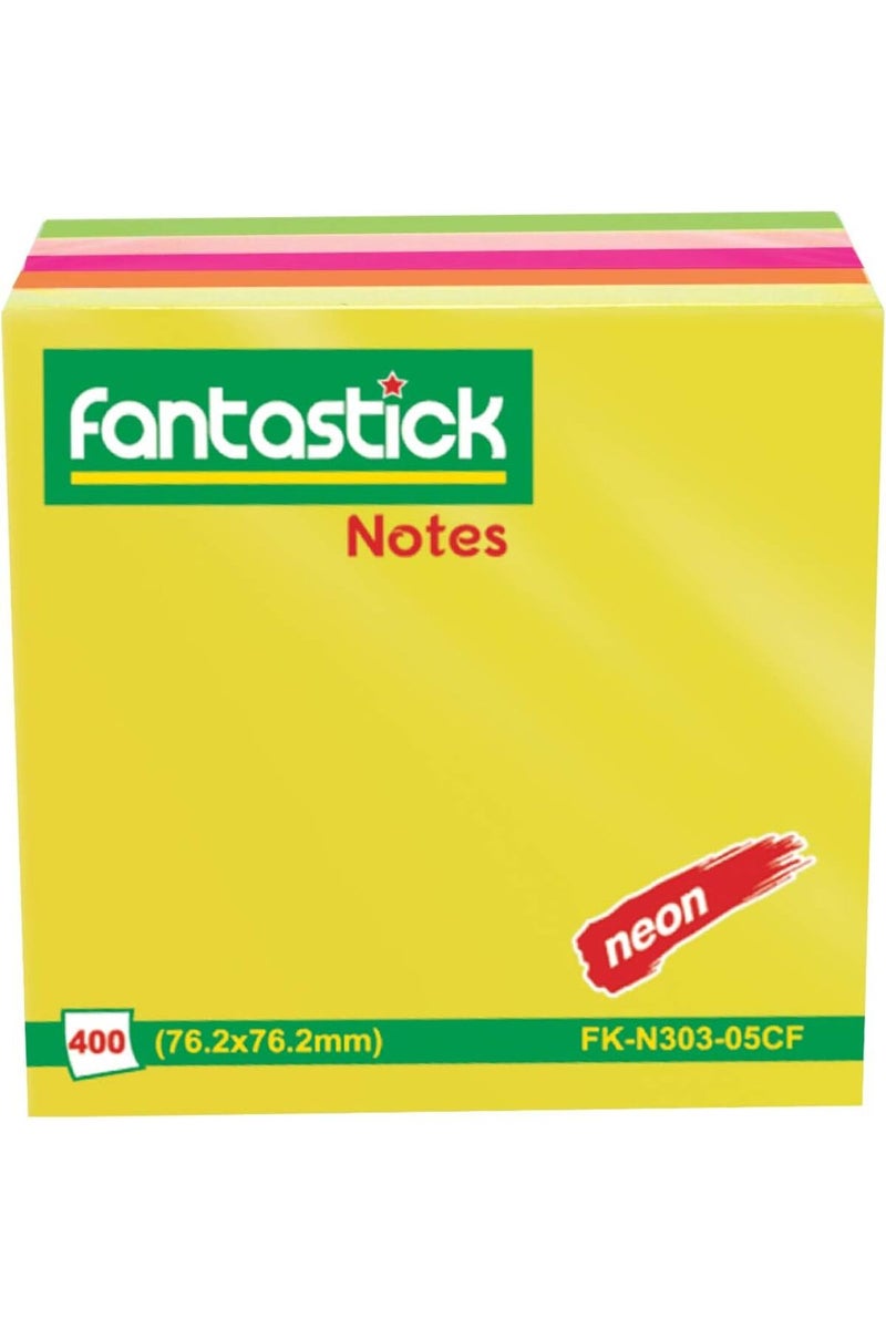 Fantastick Sticky Notes 76.2 x 76.2 mm, 5 x 80 Assorted Fluorescent, 400 Sheets