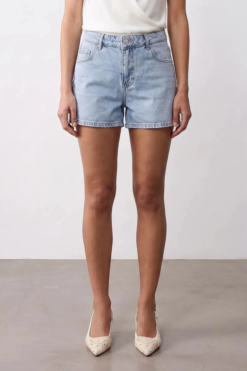 DILVIN High-Waist Linen Denim Shorts