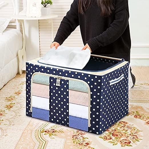 JAINVM JAINVM Cloth Organizer Under Storage Bag Waterproof Wardrobe with Zippered Closure and Handle Clothes Metal Frame Basket Set Large Clear Window Stackable Reinforced Boxes - Image 1