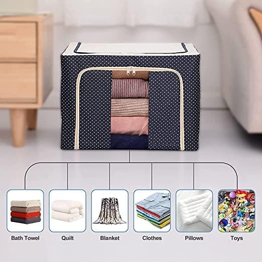 JAINVM JAINVM Cloth Organizer Under Storage Bag Waterproof Wardrobe with Zippered Closure and Handle Clothes Metal Frame Basket Set Large Clear Window Stackable Reinforced Boxes - Image 5