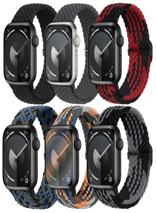 Knossen 6 Pack Braided Stretchy Bands Compatible with Apple Watch Band 38mm 40mm 41mm 42mm 44mm 45mm 46mm 49mm Women Men, Adjustable Nylon Solo Loop Elastic Straps for iWatch Series 11 10 9 8 7 6 5 4 SE Ultra - Image 1