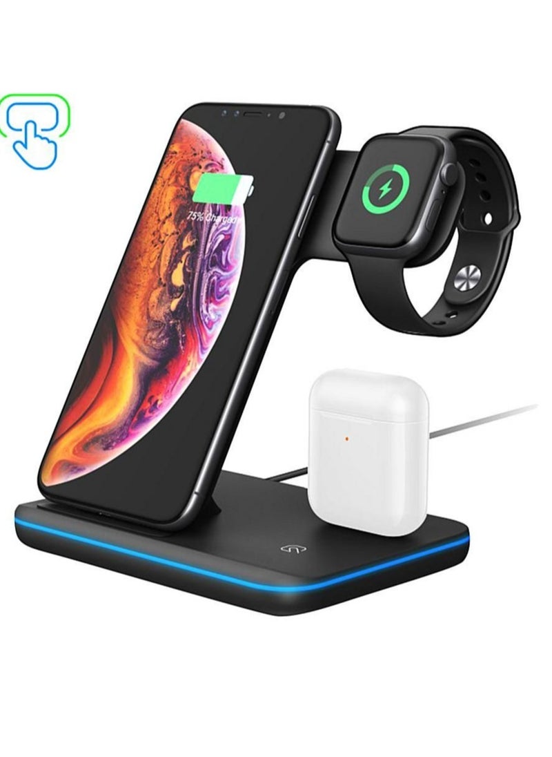 Generic - Wireless Charger, 3 in 1 Qi Certified 15W Fast Wireless Charging Station for Apple iWatch Series 7/SE/6/5/4/3/2,AirPods 2/Pro, Compatible for iPhone 13/12/11 Series/XS MAX/XR/XS/X/8/8 Plus/Samsung - Image 1