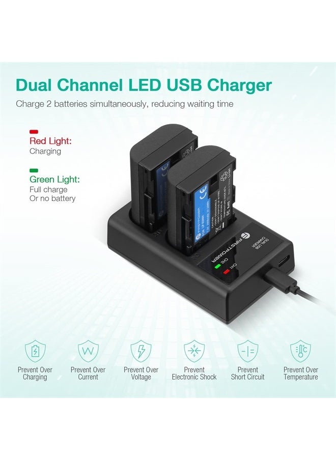 FirstPower - LP-E6NH Battery and USB Dual Charger Compatible with Canon EOS R, R5, R6, 5D Mark II III IV, 5Ds, 6D, 6D Mark II, 7D, 7D Mark II, 60D, 70D, 80D, 90D Cameras and More (2-Pack, 2950mAh) - Image 1