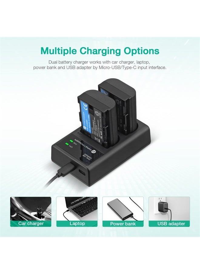 FirstPower - LP-E6NH Battery and USB Dual Charger Compatible with Canon EOS R, R5, R6, 5D Mark II III IV, 5Ds, 6D, 6D Mark II, 7D, 7D Mark II, 60D, 70D, 80D, 90D Cameras and More (2-Pack, 2950mAh) - Image 1