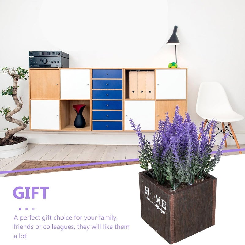 jojofuny Artificial Potted Lavender Plant with Wooden Pot, Purple Faux Flower Decoration, Simulation Bonsai for Home, Bathroom, Kitchen, Desktop Décor - Image 3