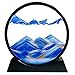 SANDCLE Moving Sand Art Liquid Motion Moving Sand Art Picture 3D Deep Sea Sandscape Round Glass Frame Display Flowing Sand Relaxing Toy for Desktop Home Office Work Ocean DecorBlue 7 - Image 3