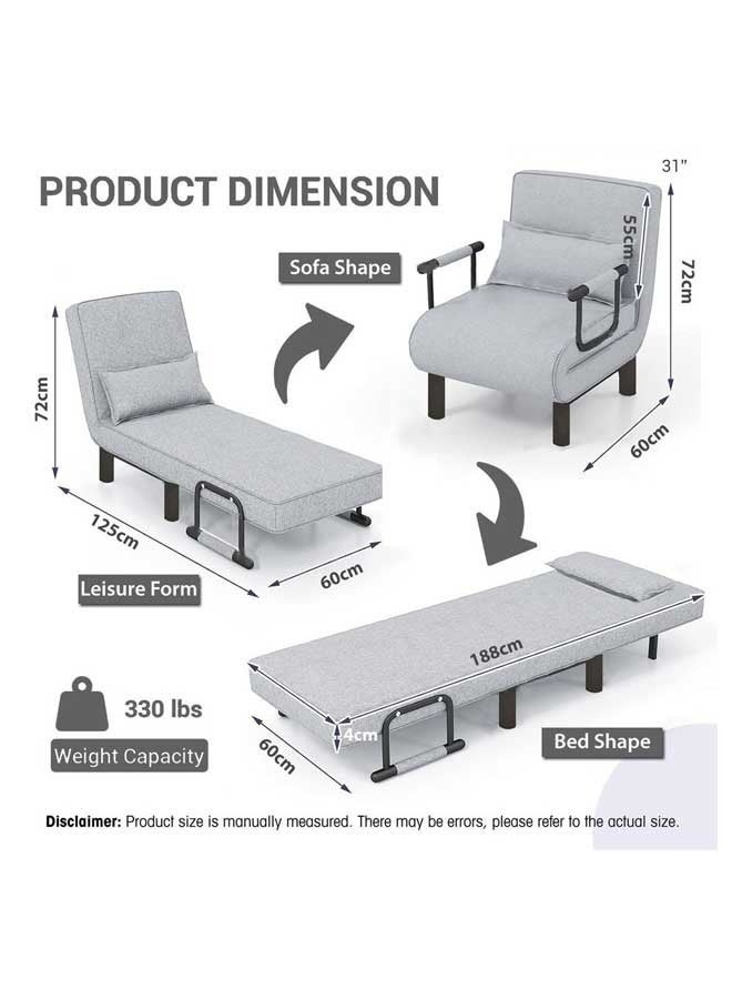 Reelyo Folding Sofa Bed, Convertible Sleeper Chair with Pillow, Comfy Floor Sofa, Upholstered High Back Adjustable Lounge Chair With Padded Foldable Mattress with Back Support, Portable Fold Out Chair Bed Lounge With Armrests Storage Bag Modern Lounger Accent Sofa Home Leisure Adjustable For Nursery, Living Room And Bedroom 330LBS Capacity GREY - Image 2