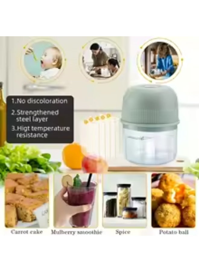 Lyaxm Electric Mini Garlic Chopper, Food Processor, Portable Cordless Garlic Mincer Masher, Meat Grinder with USB Charging for Vegetable, Chili, Fruits, Ginger, Baby Food, Seasoning, (Green) - Image 2