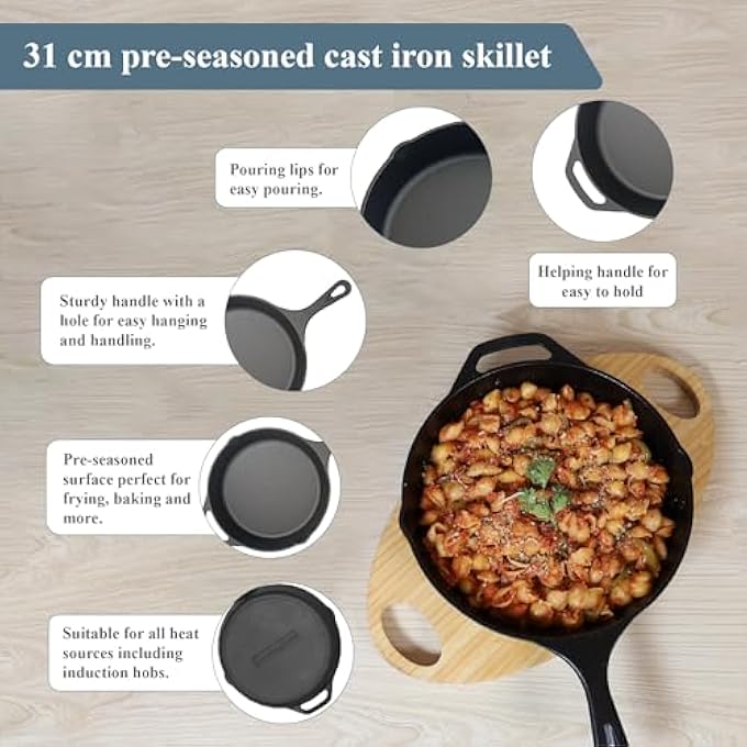 Buckingham Cast Iron PreSeasoned Skillet Frying Pan 31 Cm X 46 Cm For Healthy Cooking  Premium Quality 30068 - Image 4