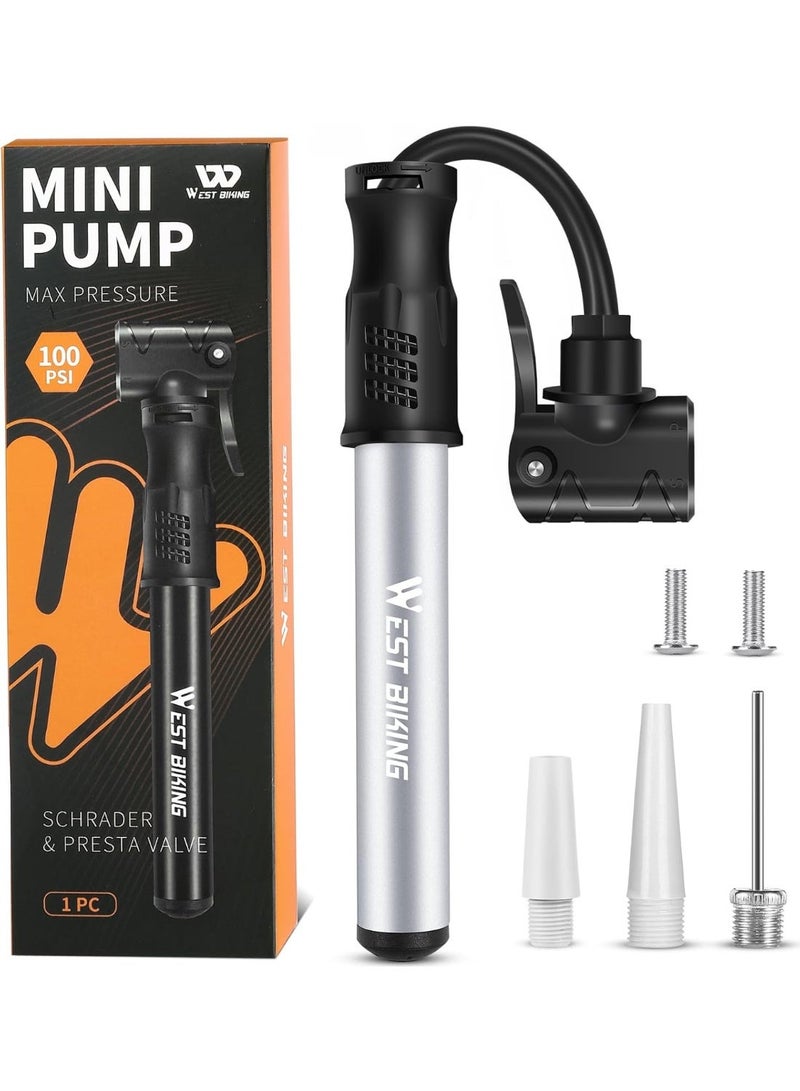 WEST BIKING Bicycle Pump Mini Bike Pump - Aluminum Alloy Cycle Pump for Presta & Schrader Valve, Portable Lightweight Bike Tyre Pump Fast Tyre Inflation Mini Air Pump for Mountain Road Bike Ball Pump - Image 1