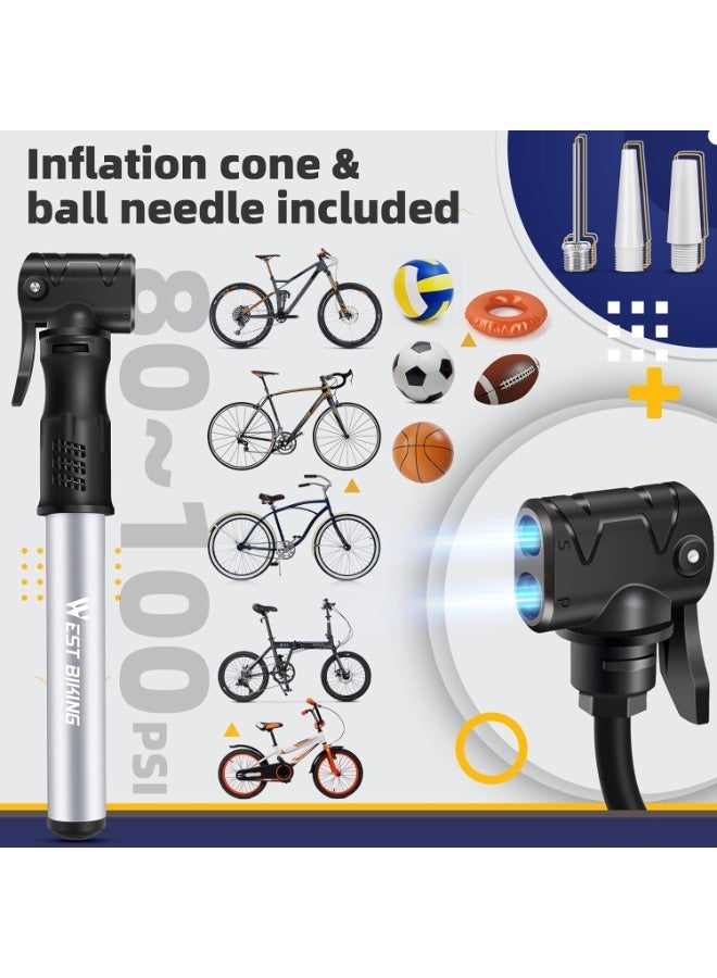 WEST BIKING Bicycle Pump Mini Bike Pump - Aluminum Alloy Cycle Pump for Presta & Schrader Valve, Portable Lightweight Bike Tyre Pump Fast Tyre Inflation Mini Air Pump for Mountain Road Bike Ball Pump - Image 5