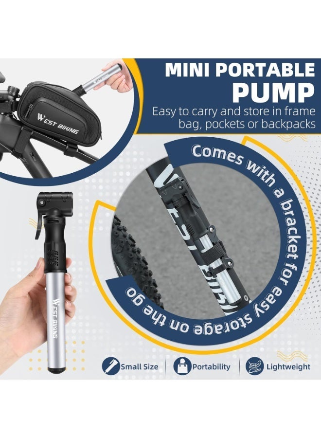 WEST BIKING Bicycle Pump Mini Bike Pump - Aluminum Alloy Cycle Pump for Presta & Schrader Valve, Portable Lightweight Bike Tyre Pump Fast Tyre Inflation Mini Air Pump for Mountain Road Bike Ball Pump - Image 3