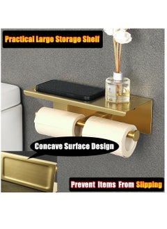 Excefore Double Toilet Paper Holder, Bathroom Tissue Holder with Shelf, SUS304 Stainless Steel Toilet Paper Roll Holder Storage Dispenser, Self Adhesive or Wall Mount Drilling Paper Rack, Brushed Golden  - Image 4