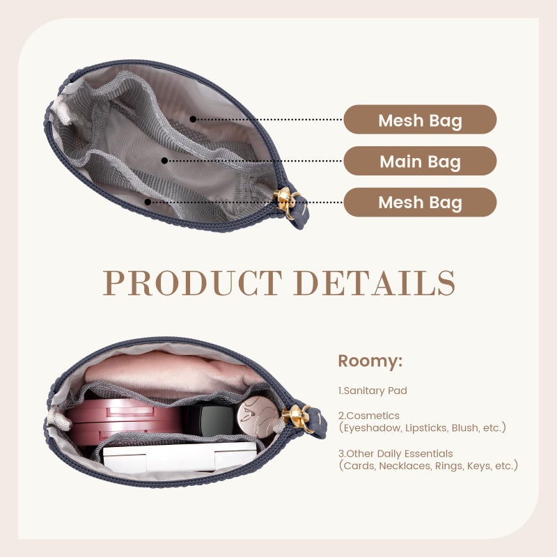 MAGEFY Mini Makeup Bag, Cute Small Makeup Bag for Purse Corduroy Cosmetic Bag for Women with Slip-in Pockets Travel Purse Essentials Lipstick Bag(Grey,Mini) - Image 3