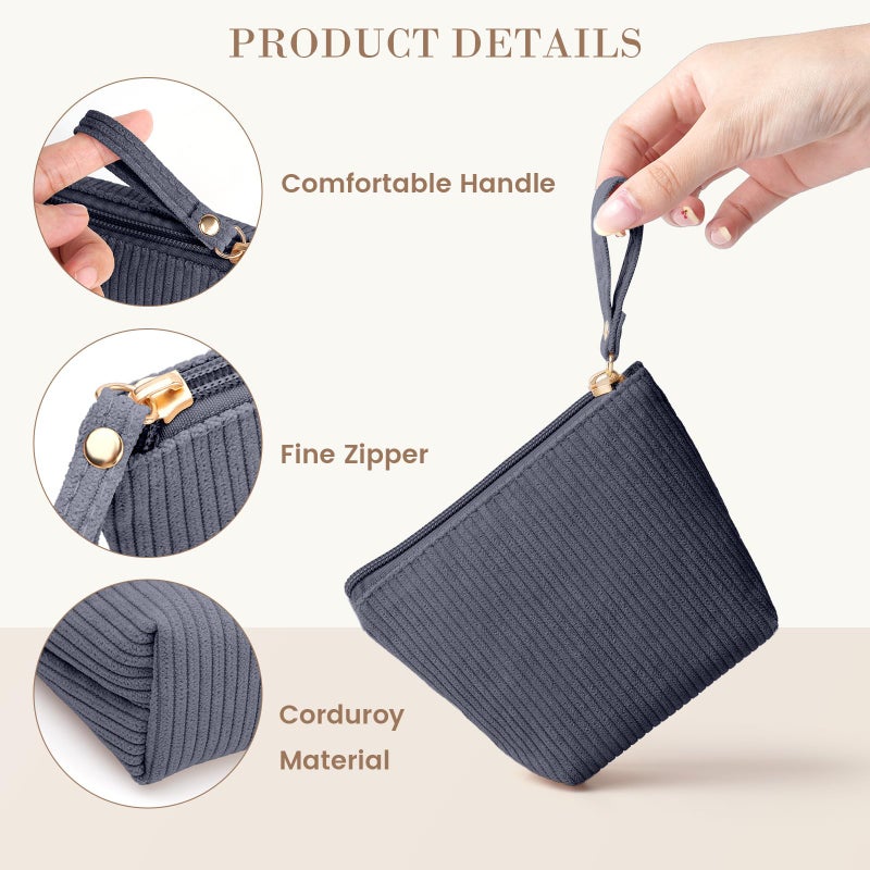 MAGEFY Mini Makeup Bag, Cute Small Makeup Bag for Purse Corduroy Cosmetic Bag for Women with Slip-in Pockets Travel Purse Essentials Lipstick Bag(Grey,Mini) - Image 4