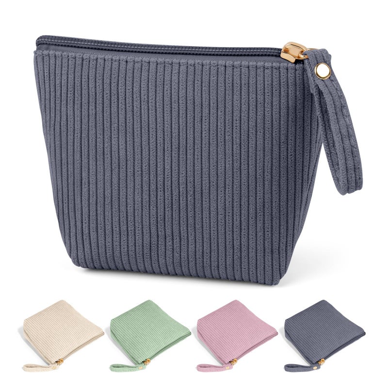 MAGEFY Mini Makeup Bag, Cute Small Makeup Bag for Purse Corduroy Cosmetic Bag for Women with Slip-in Pockets Travel Purse Essentials Lipstick Bag(Grey,Mini) - Image 1
