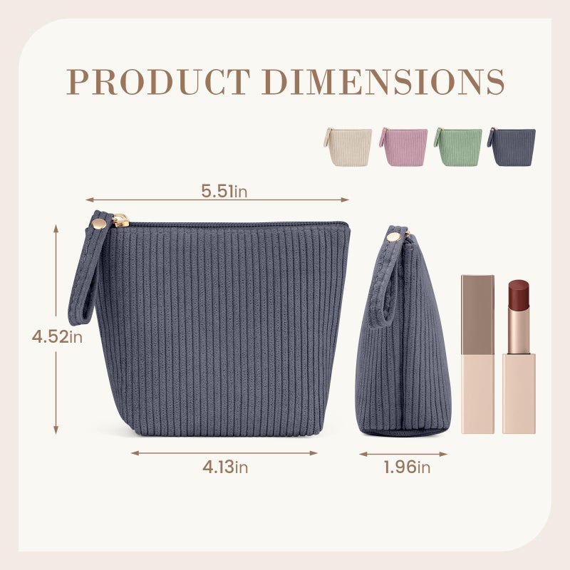 MAGEFY Mini Makeup Bag, Cute Small Makeup Bag for Purse Corduroy Cosmetic Bag for Women with Slip-in Pockets Travel Purse Essentials Lipstick Bag(Grey,Mini) - Image 2