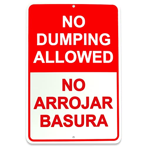 DIMARONGTON No Dumping Sign, 8x12 Aluminum No Arrojar Basura Private Property, English and Spanish Don't Littering for Outdoor - Image 1