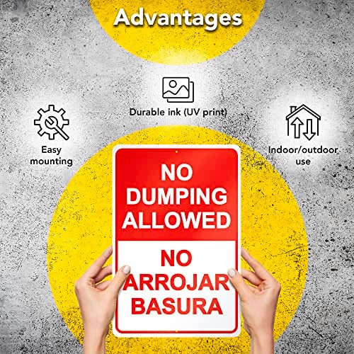 DIMARONGTON No Dumping Sign, 8x12 Aluminum No Arrojar Basura Private Property, English and Spanish Don't Littering for Outdoor - Image 4